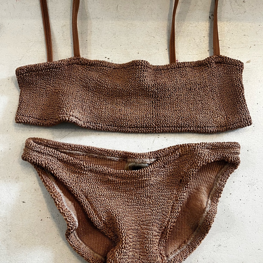 Hunza G Tan/brown Knit bikini set one size